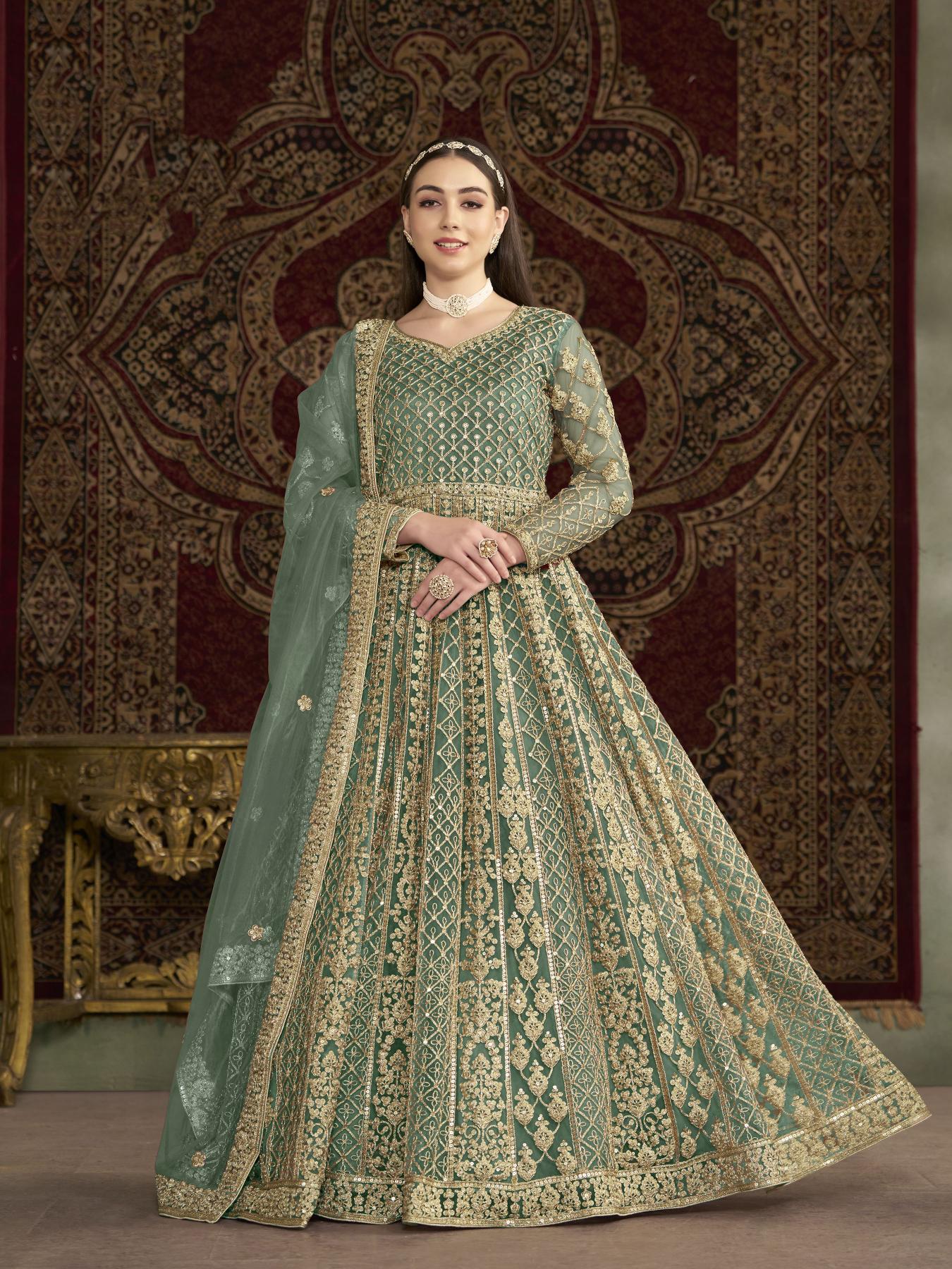 Green Embroidery Gown