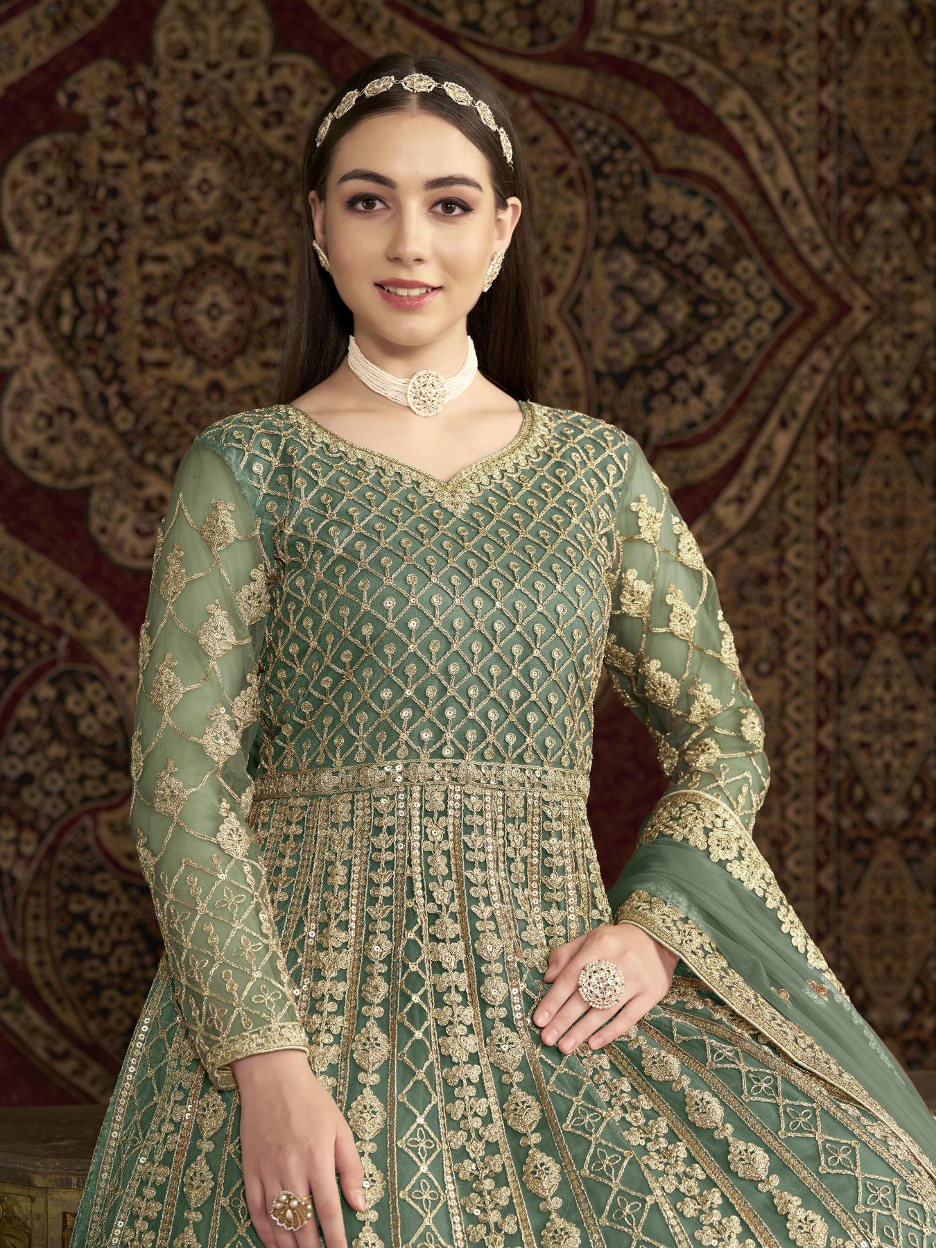 Green Embroidery Gown