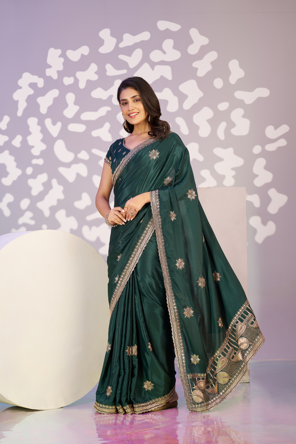 Green Embroidery Ready to Wear Saree