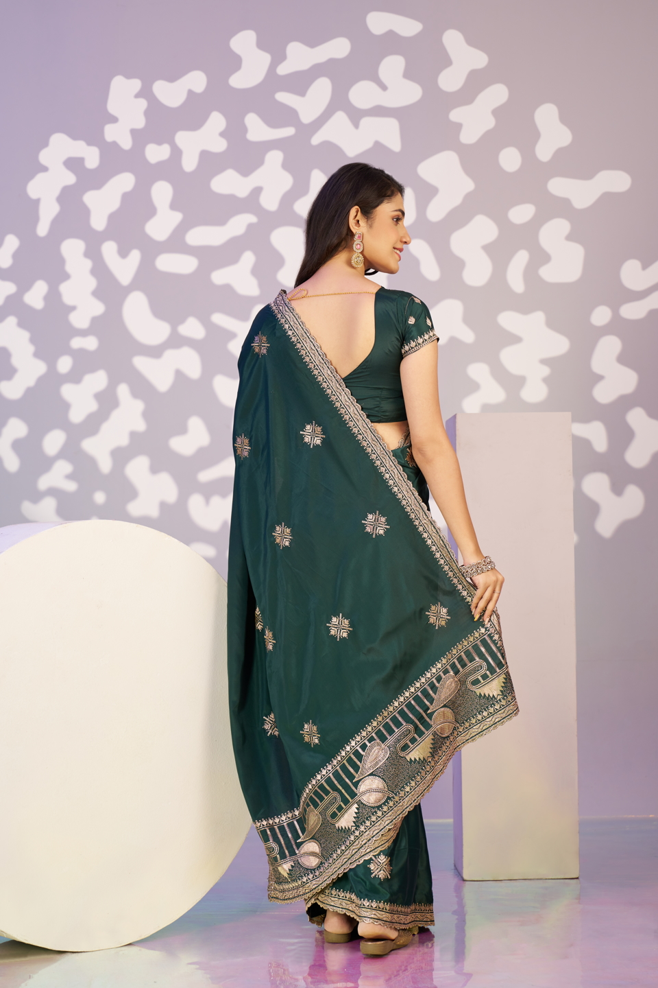 Green Embroidery Ready to Wear Saree — alternate view