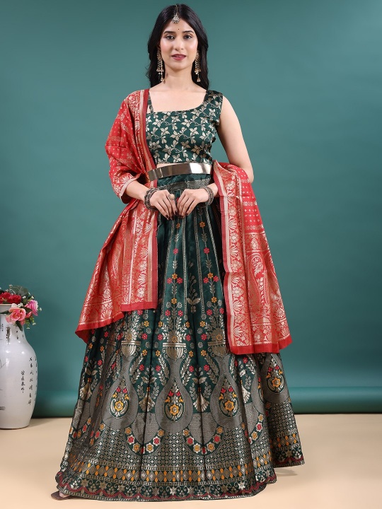 Green Ethnic Motif Jacquard Soft Jacquard Lehenga Choli