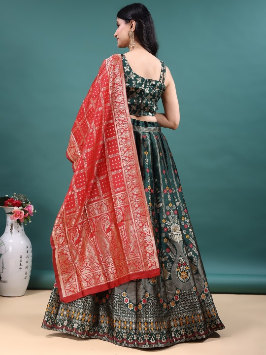 Green Ethnic Motif Jacquard Soft Jacquard Lehenga Choli — alternate view