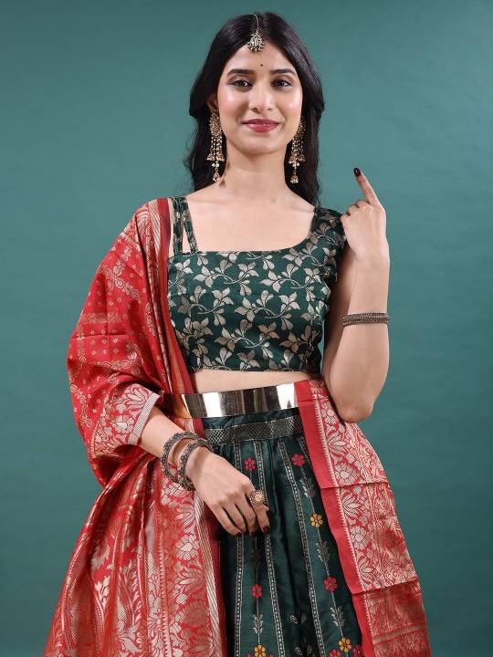 Green Ethnic Motif Jacquard Soft Jacquard Lehenga Choli
