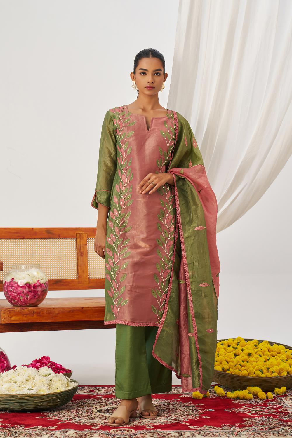 Green Fancy Crush Silk Readymade Suit