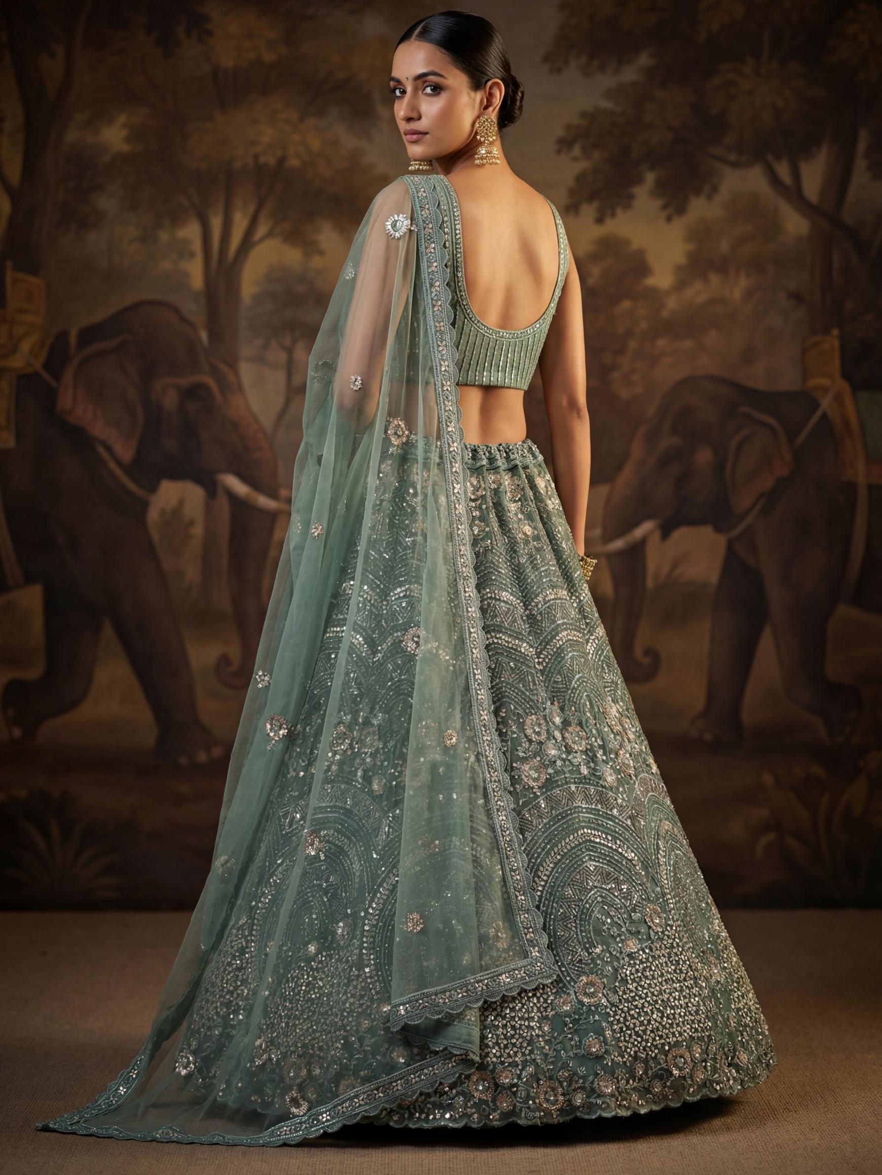 Green Floral Beaded Embroidered Lehenga Choli — alternate view