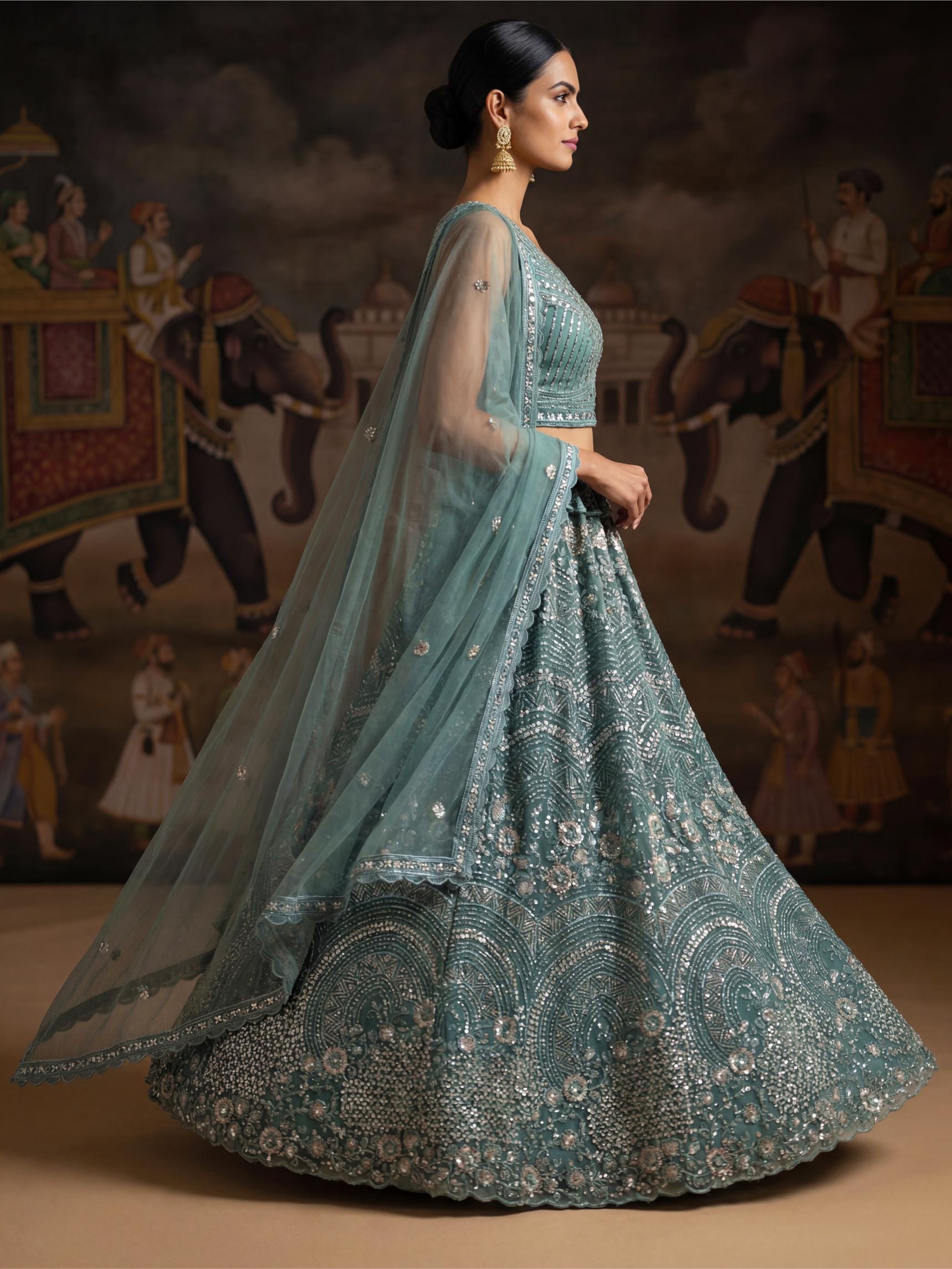 Green Floral Beaded Embroidered Lehenga Choli