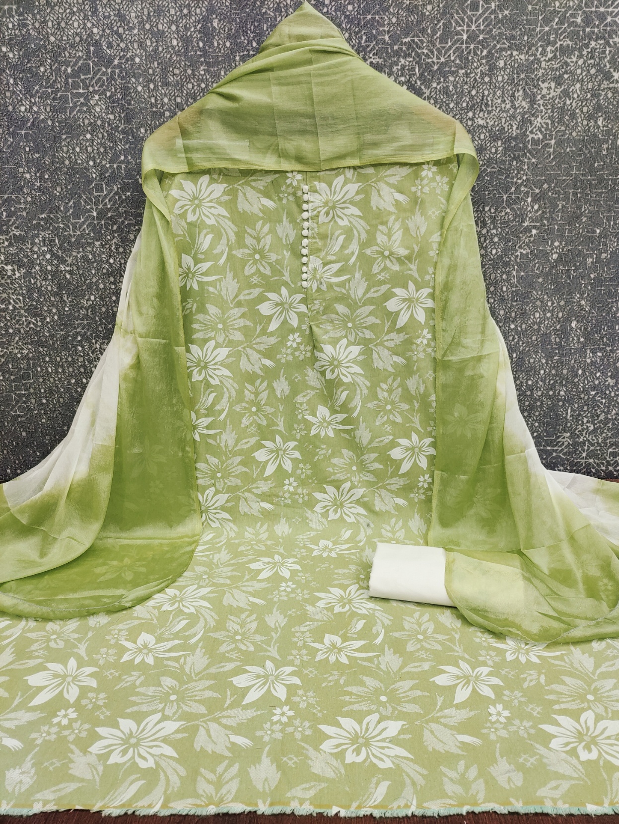 Green Floral Digital Print Cotton Straight Salwar Suit — alternate view