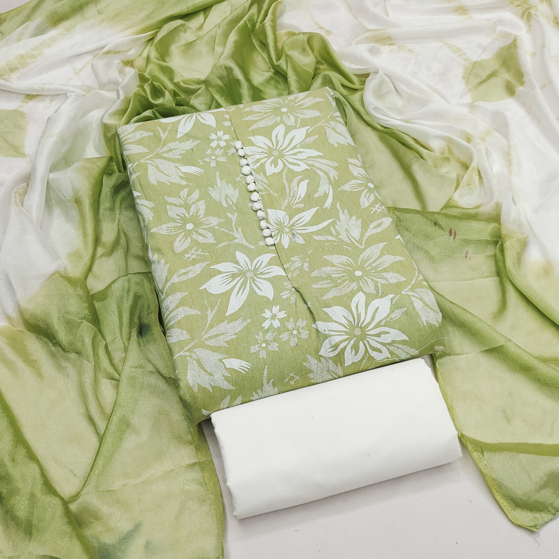 Green Floral Digital Print Cotton Straight Salwar Suit