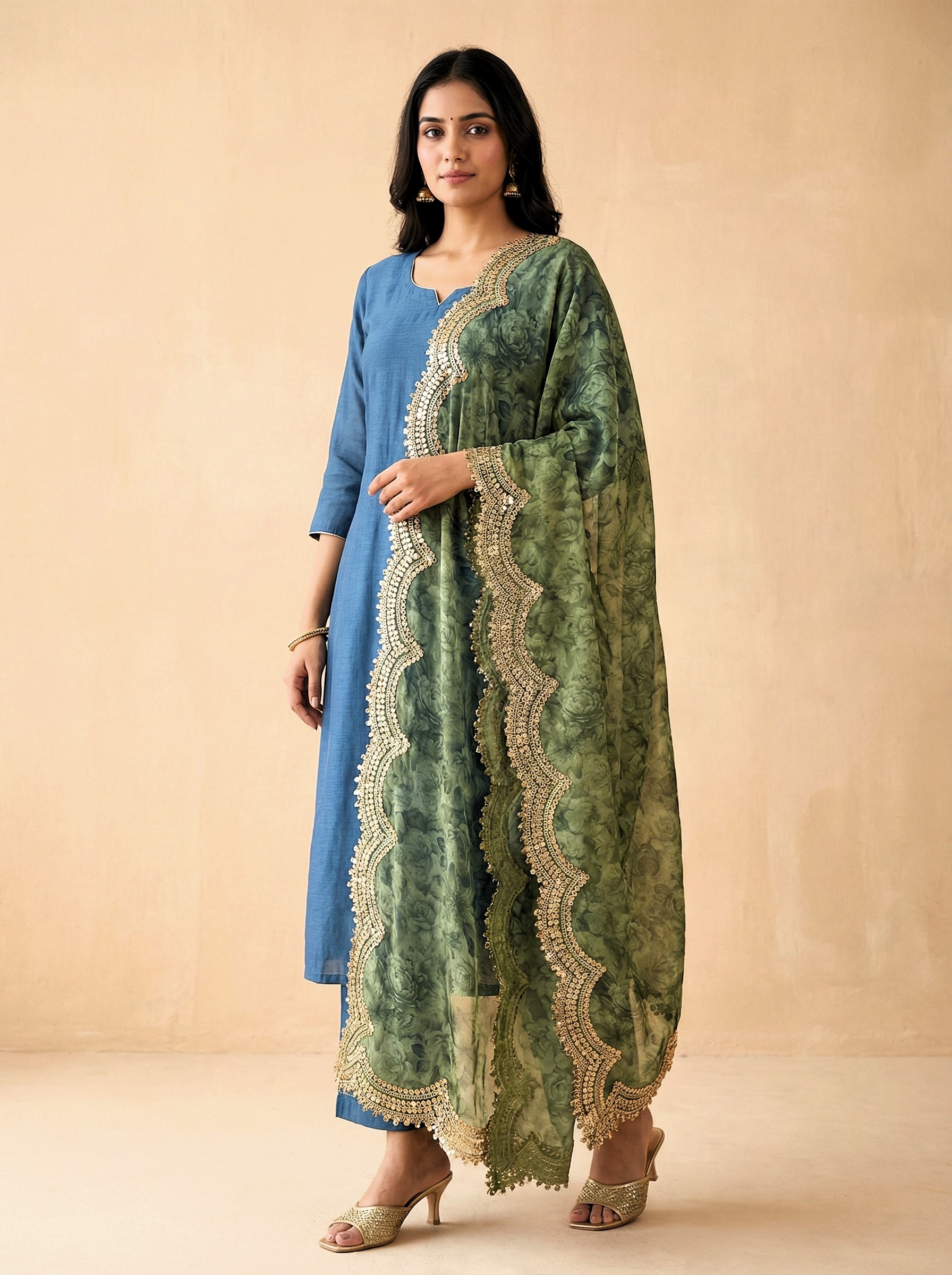 Green Floral Digital Print Jimmy Choo Designer Dupatta