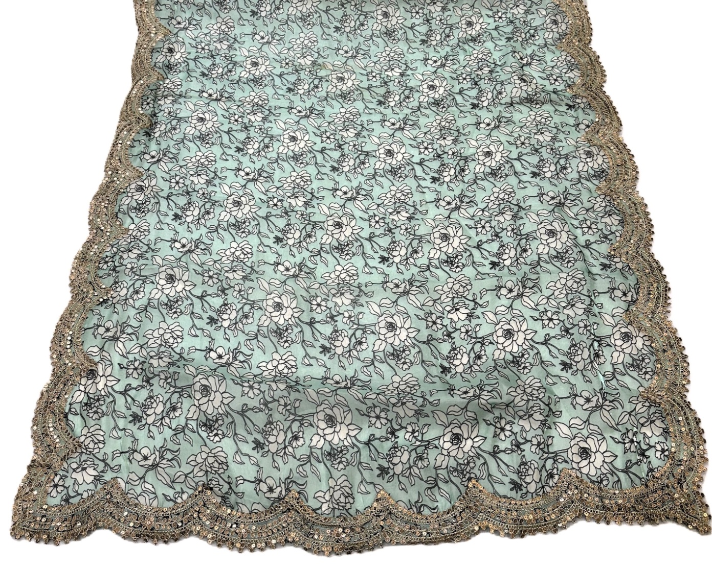 Green Floral Digital Print Jimmy Choo Lace Dupatta