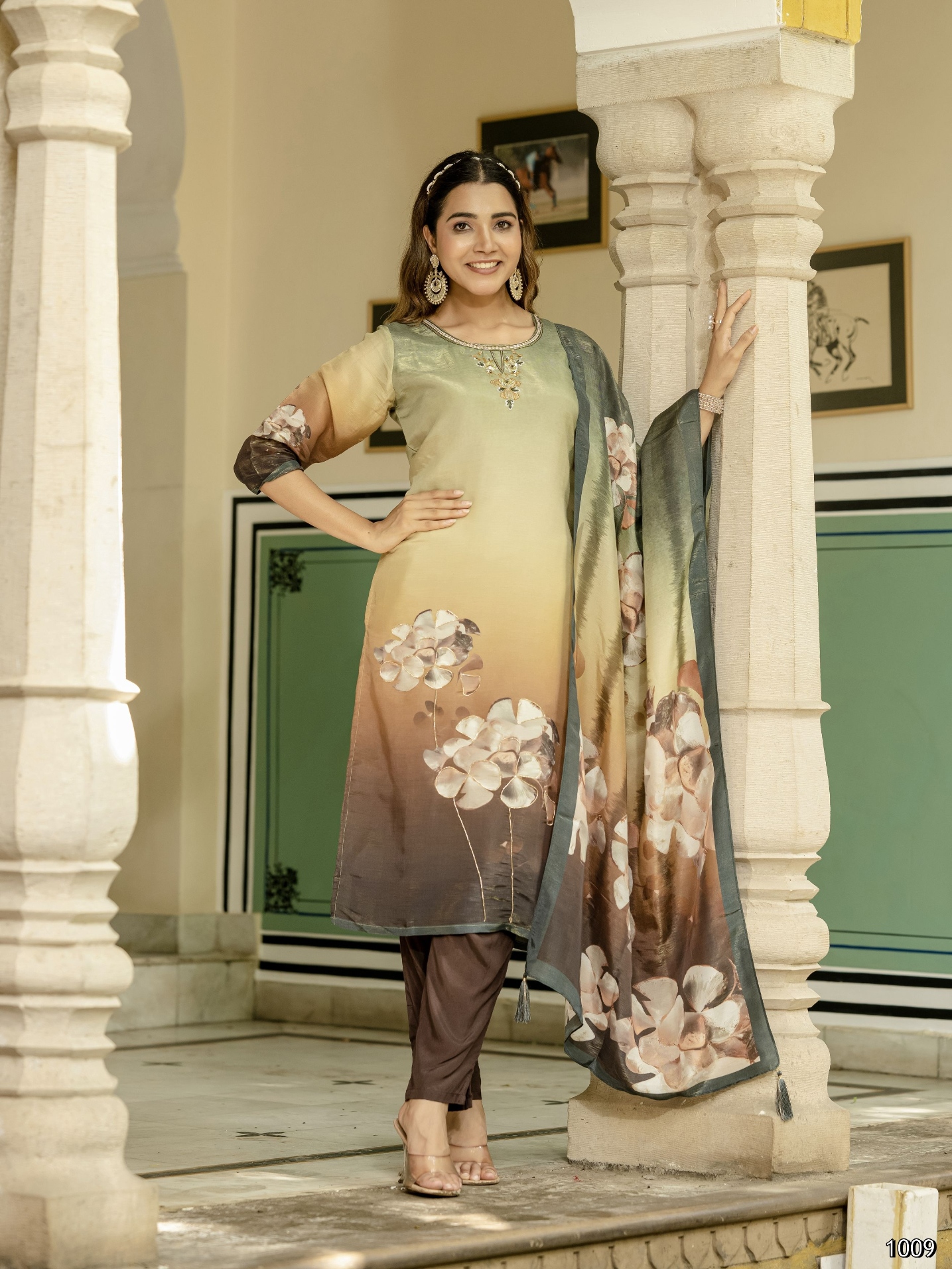 Green Floral Digital Print Viscose Silk Salwar Suit