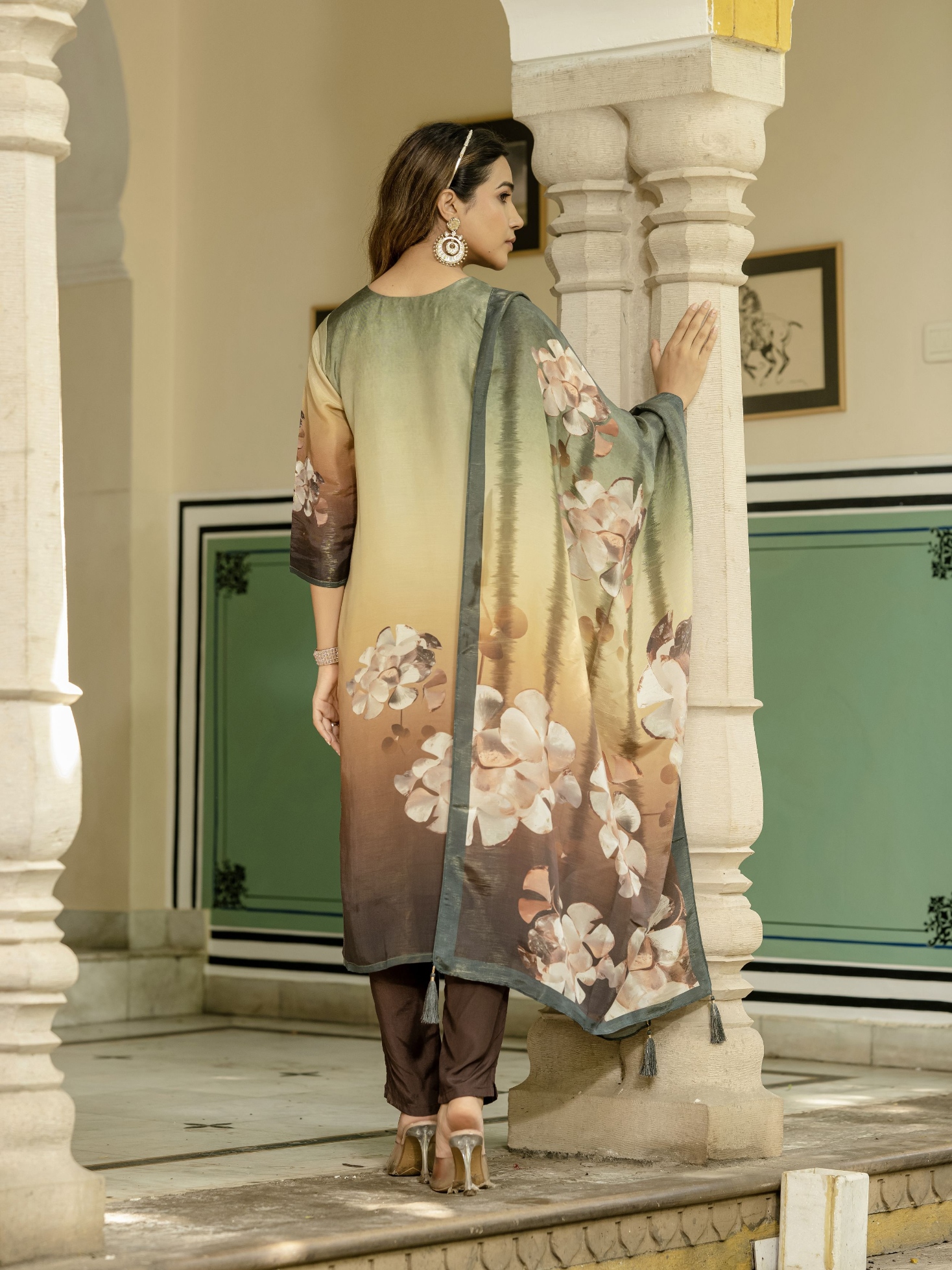 Green Floral Digital Print Viscose Silk Salwar Suit — alternate view