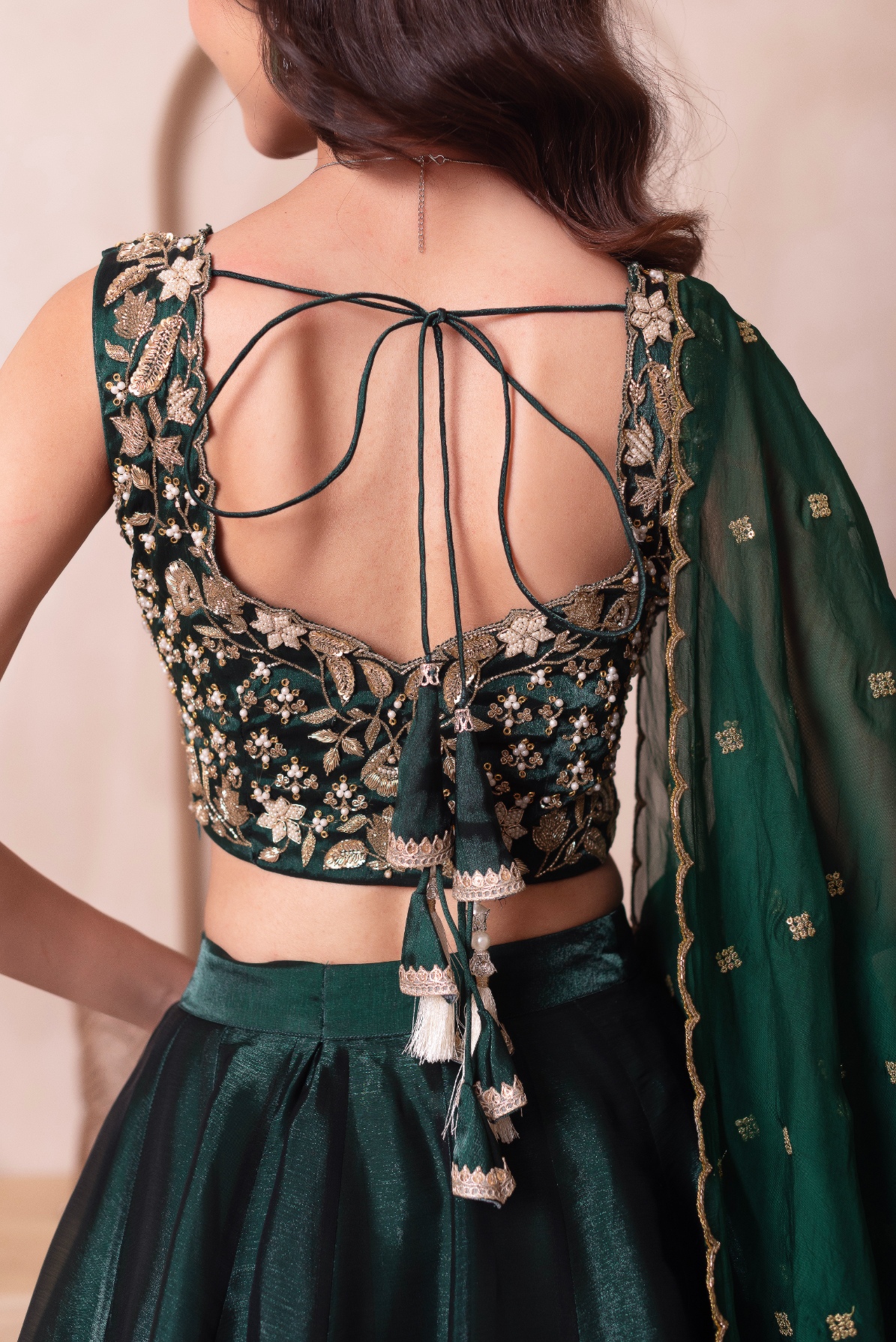 Green Floral Embroidered Organza Lehenga Choli — alternate view