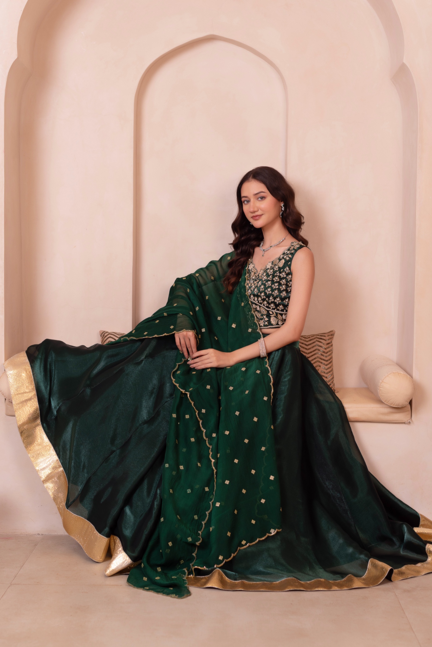 Green Floral Embroidered Organza Lehenga Choli