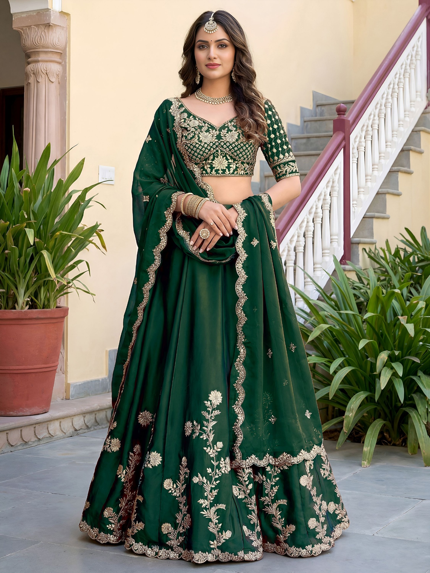 Green Floral Embroidered Rangoli Silk Lehenga Choli