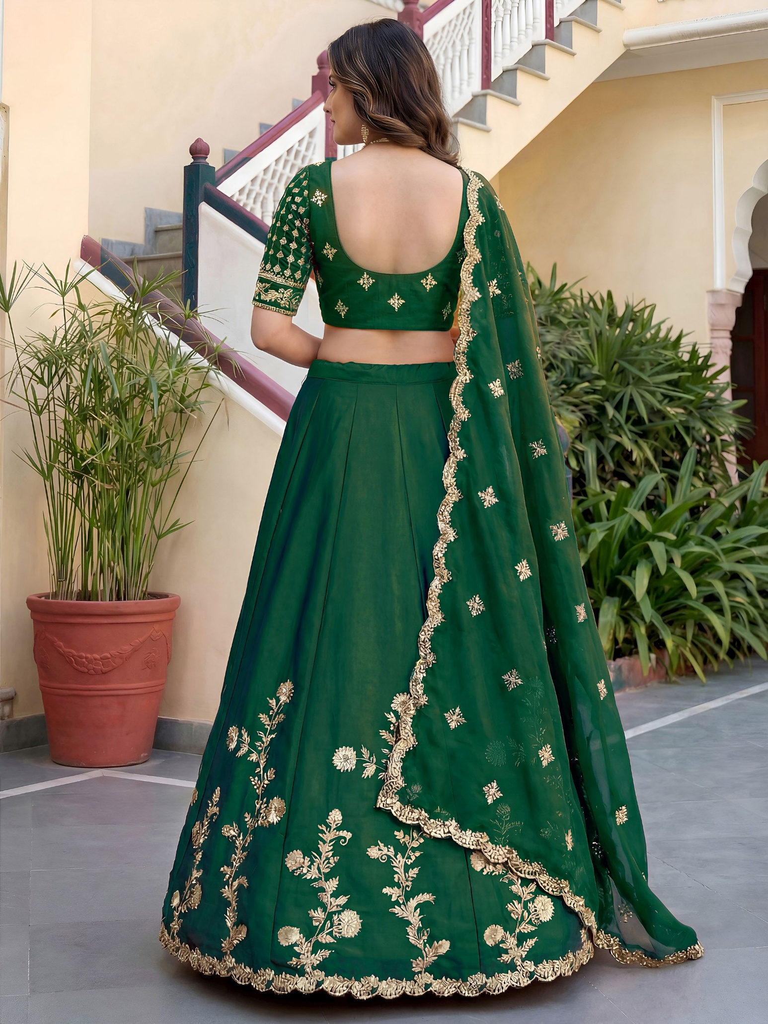 Green Floral Embroidered Rangoli Silk Lehenga Choli — alternate view