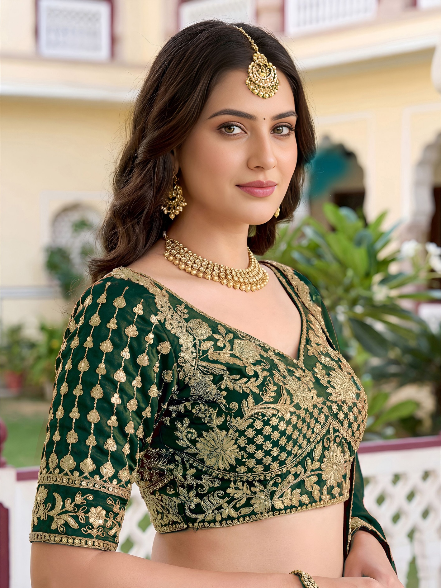 Green Floral Embroidered Rangoli Silk Lehenga Choli