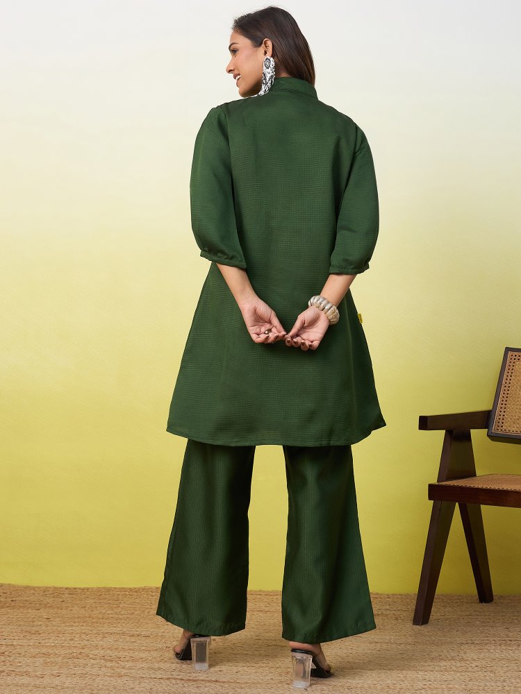 Green Floral Embroidered Viscose Rayon Co-Ord Set — alternate view