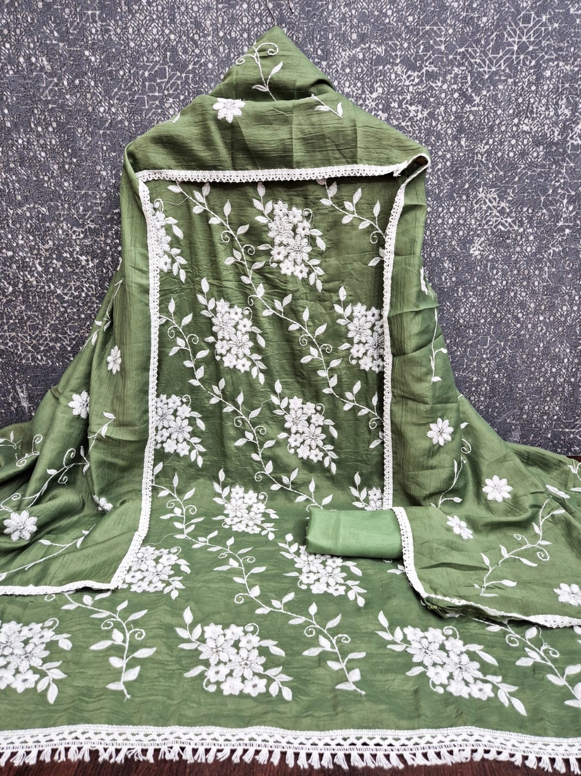 Green Floral Embroidery Parampra Silk Straight Suit — alternate view