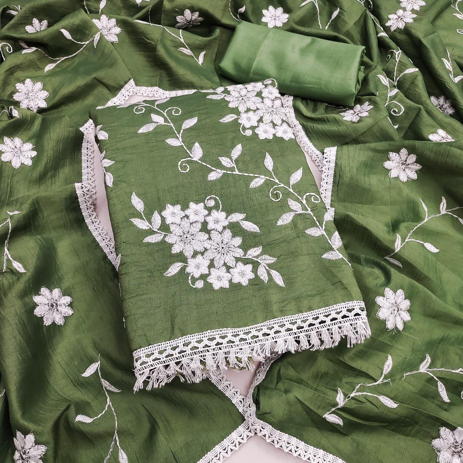 Green Floral Embroidery Parampra Silk Straight Suit