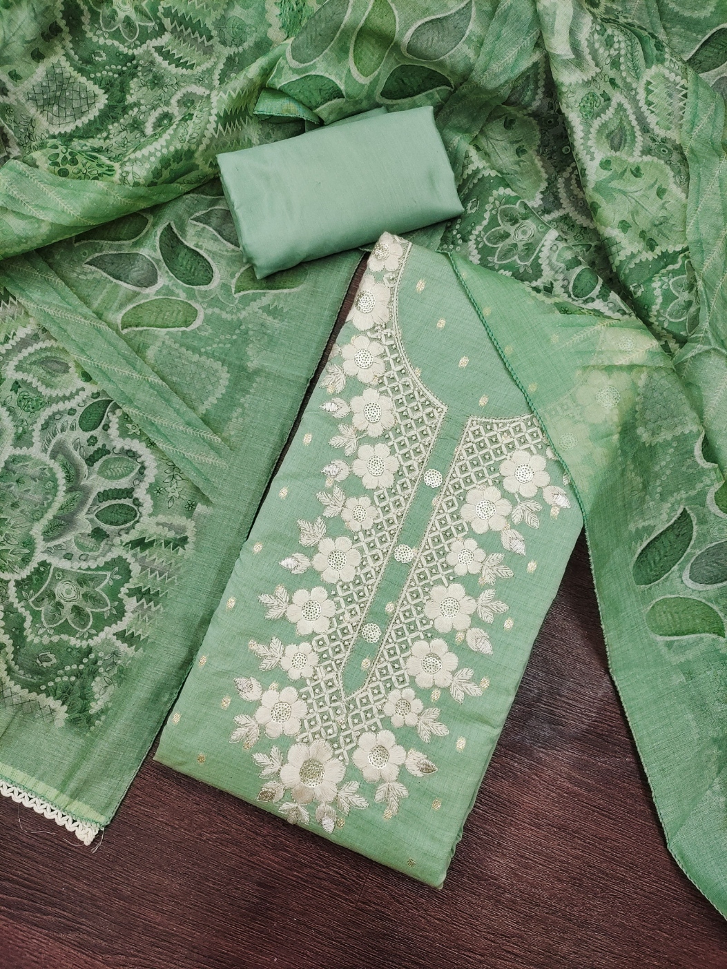 Green Floral Hand Work Modal Cotton Salwar Suit
