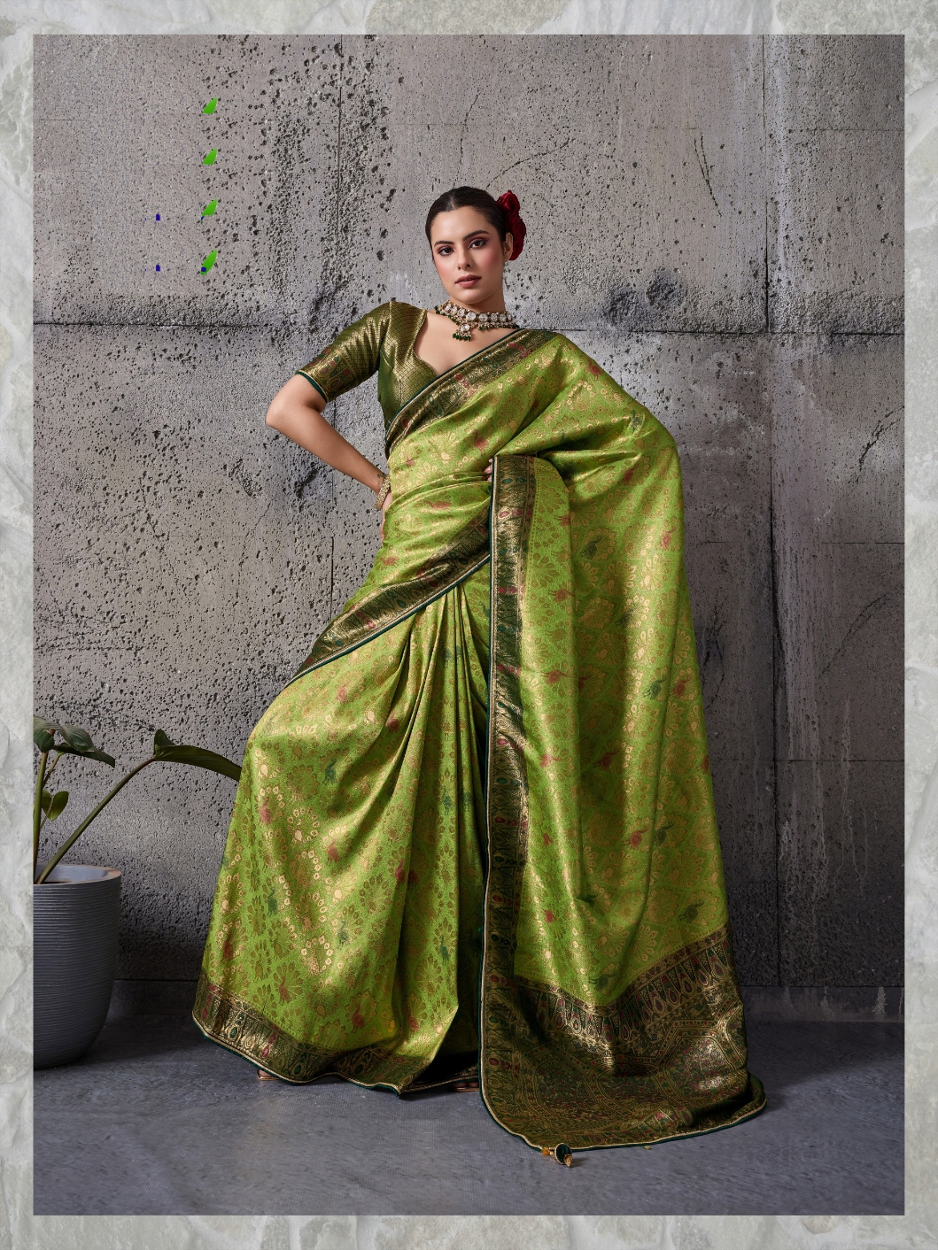 Green Floral Meenakari Kanjivaram Silk Saree