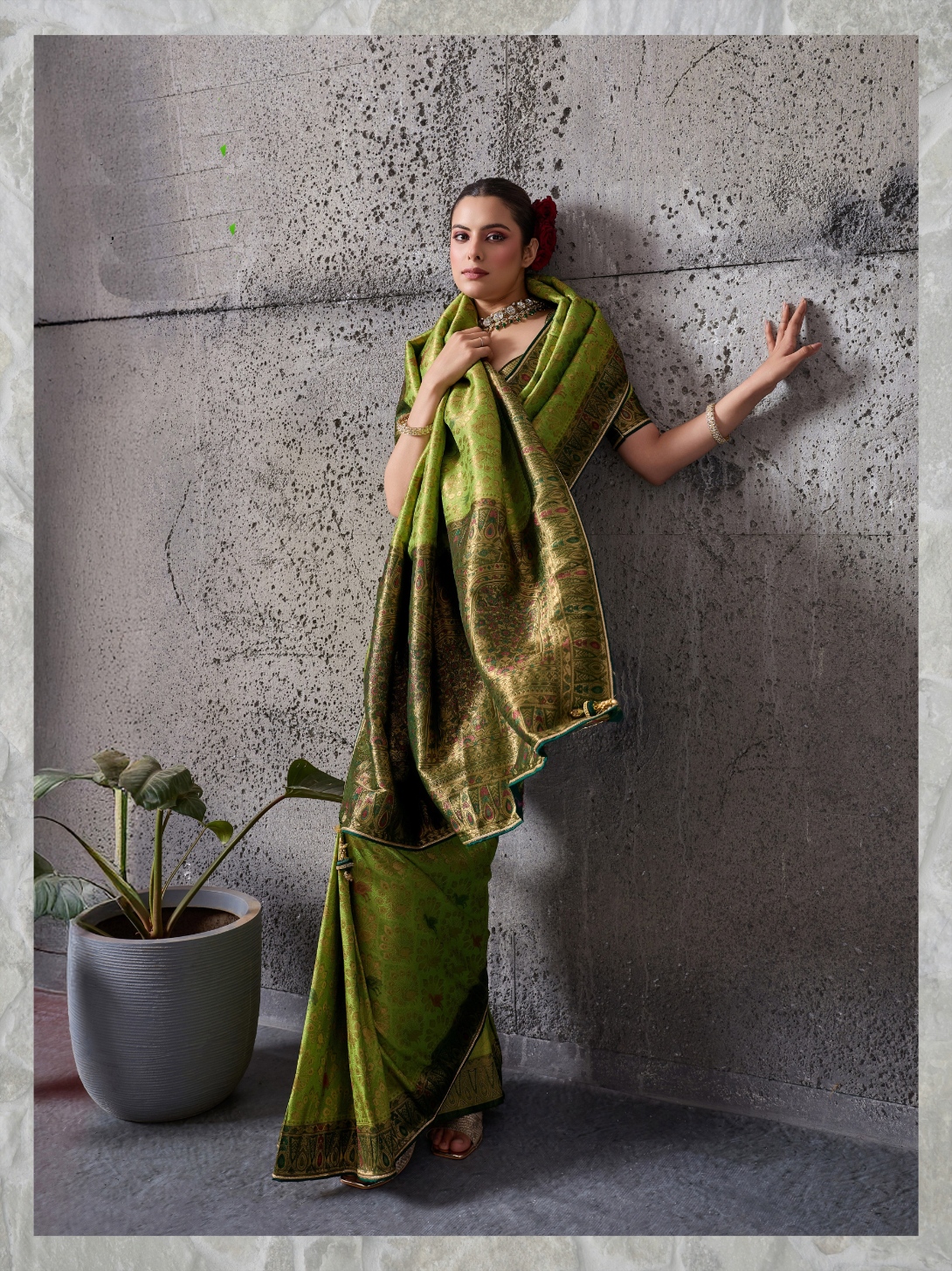 Green Floral Meenakari Kanjivaram Silk Saree — alternate view