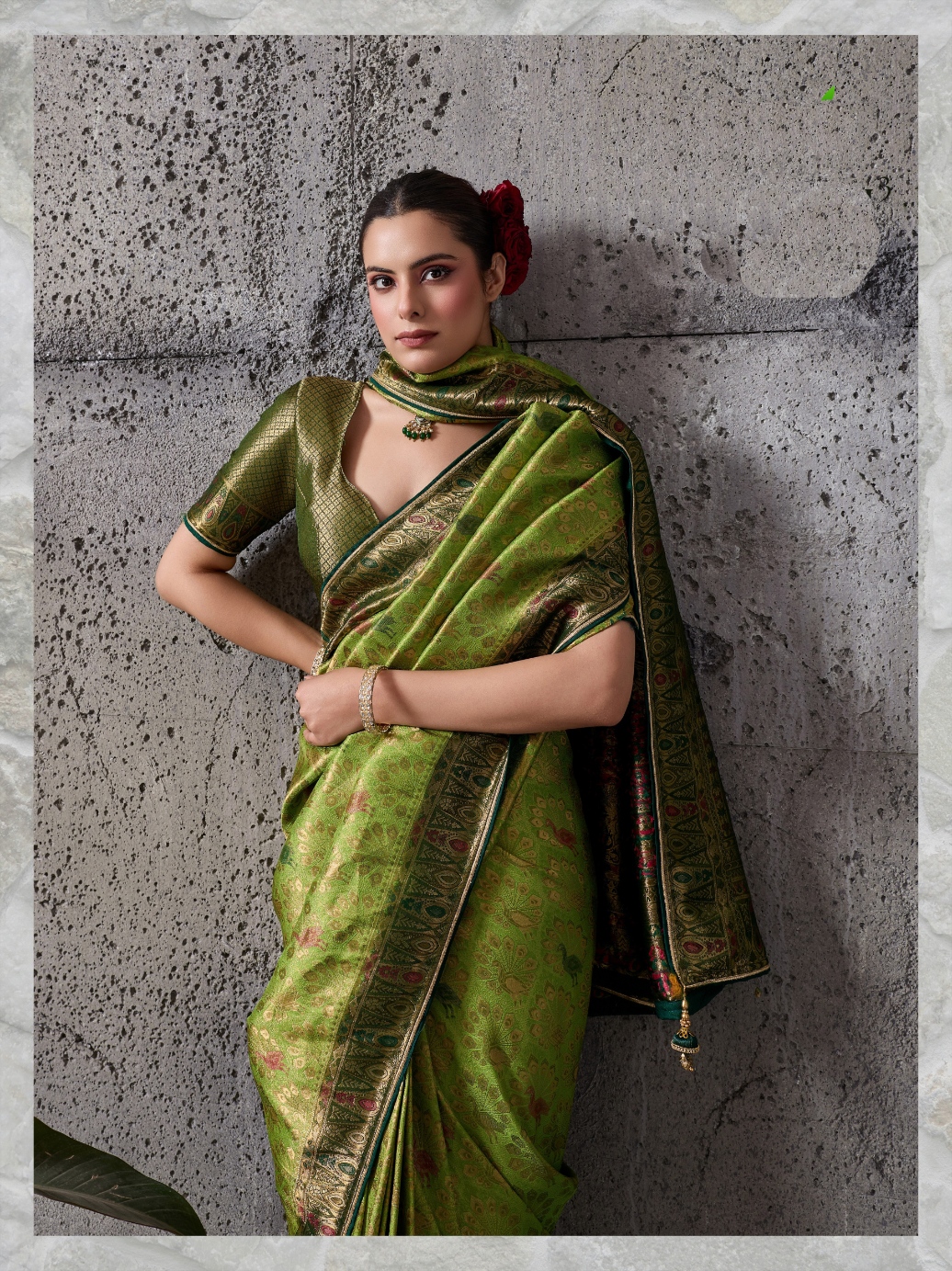 Green Floral Meenakari Kanjivaram Silk Saree
