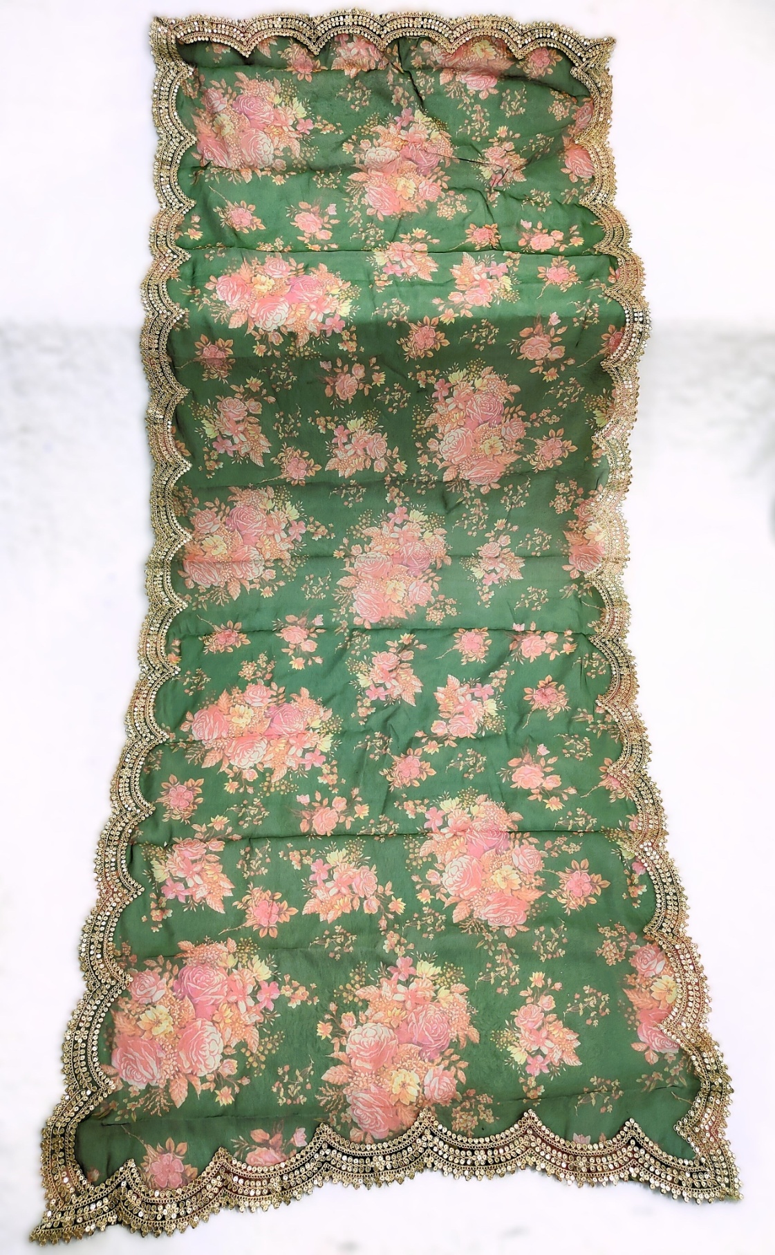 Green Floral Printed Art Silk Dupatta
