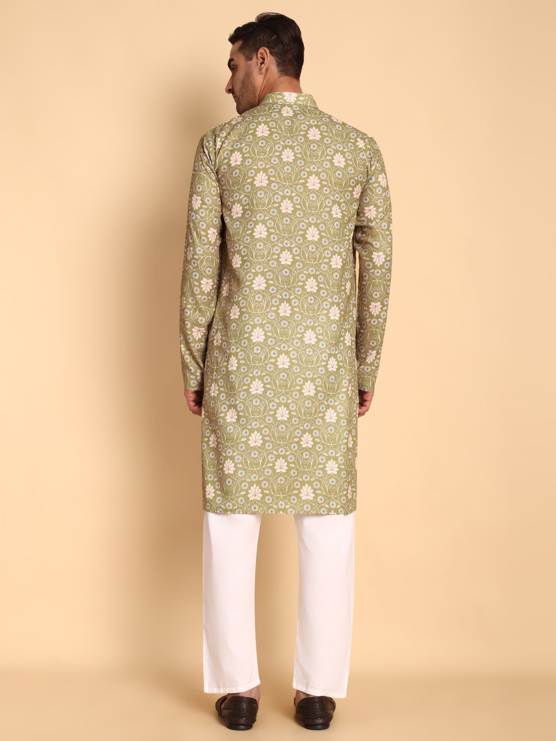 Green Floral Printed Cotton Kurta Pyjama — alternate view