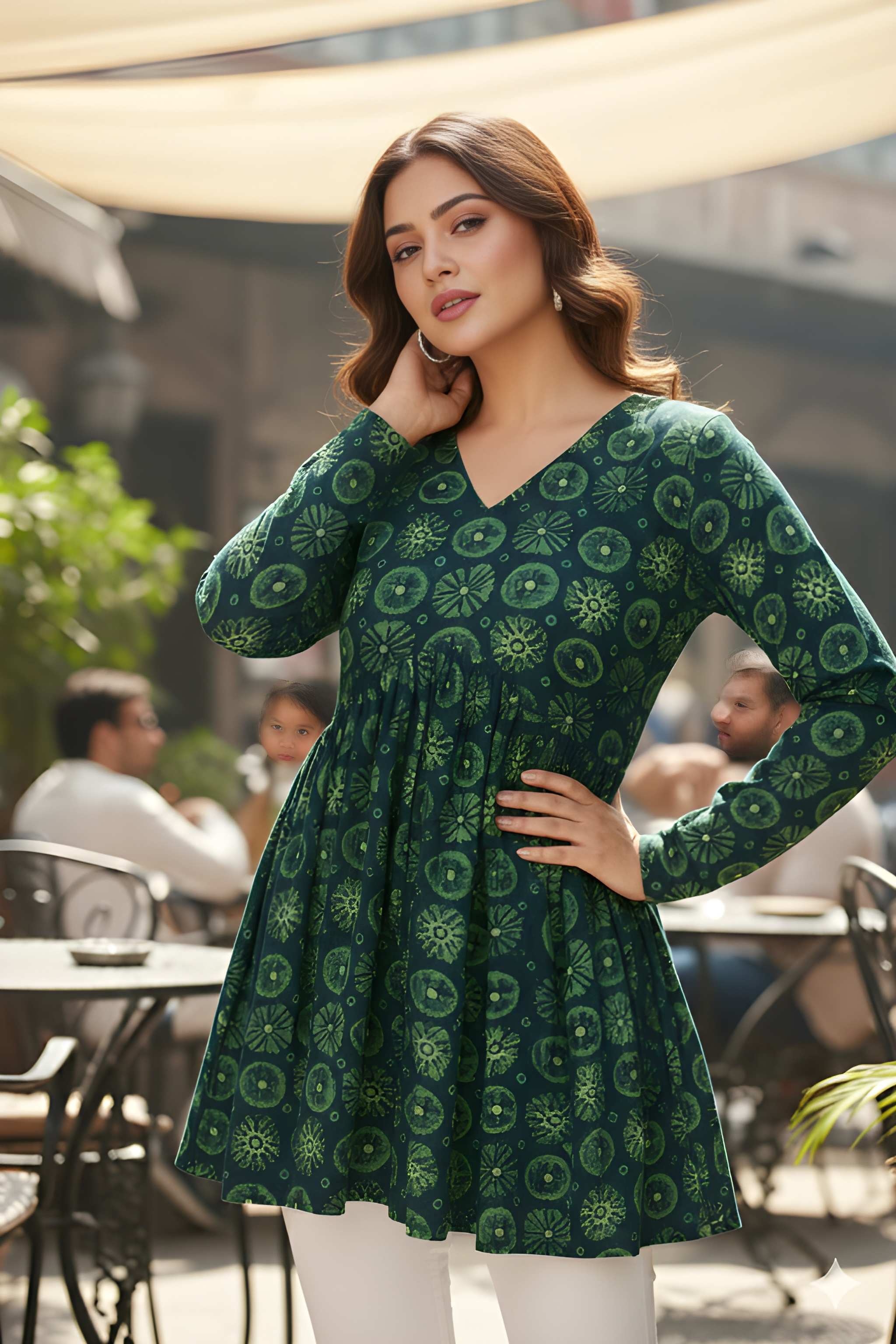 Green Floral Printed Delta Silk A-Line Top