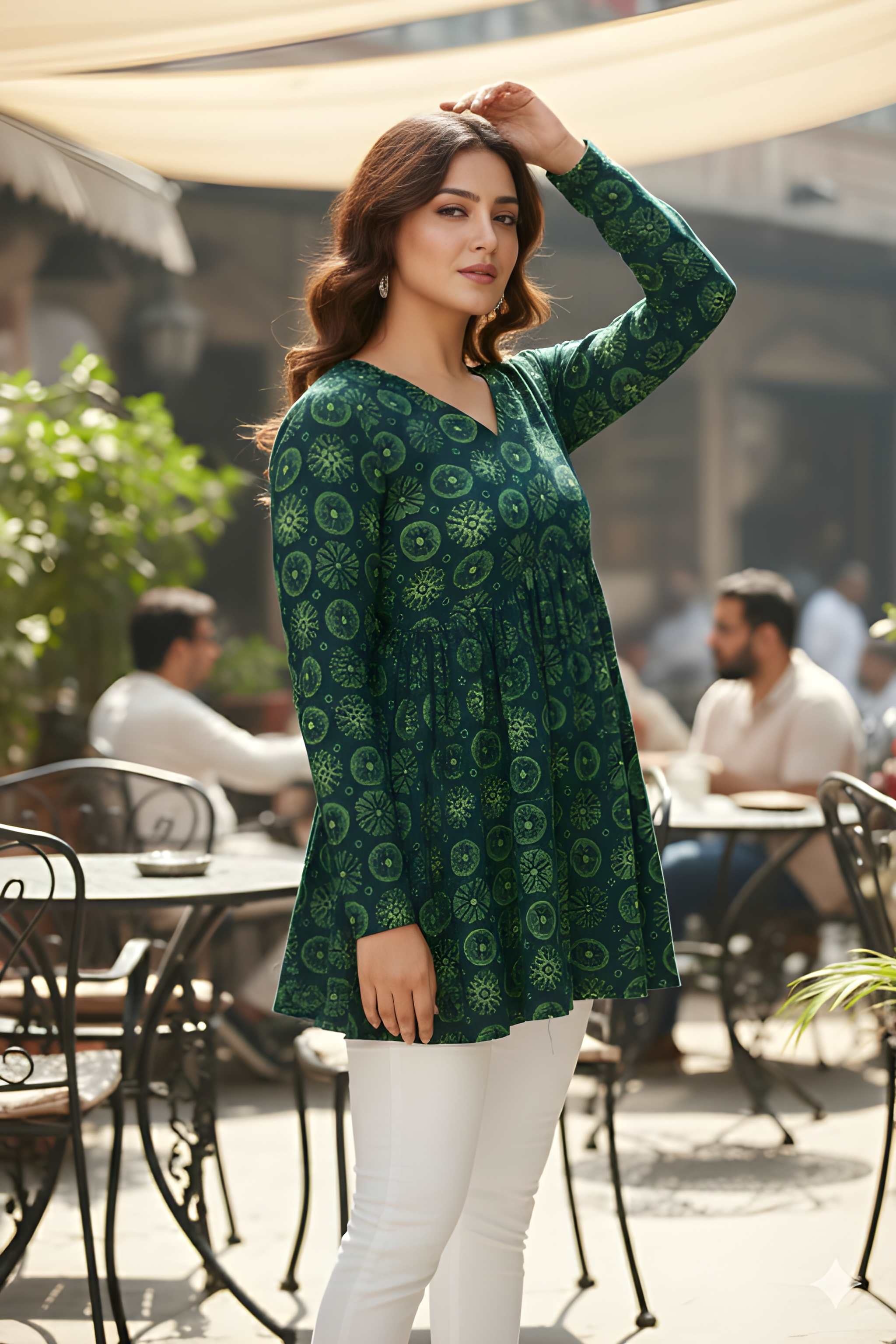 Green Floral Printed Delta Silk A-Line Top