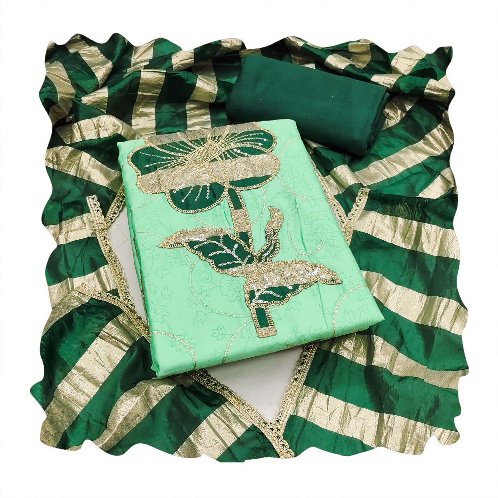 Green Floral Printed Jam Cotton Salwar Suit — alternate view