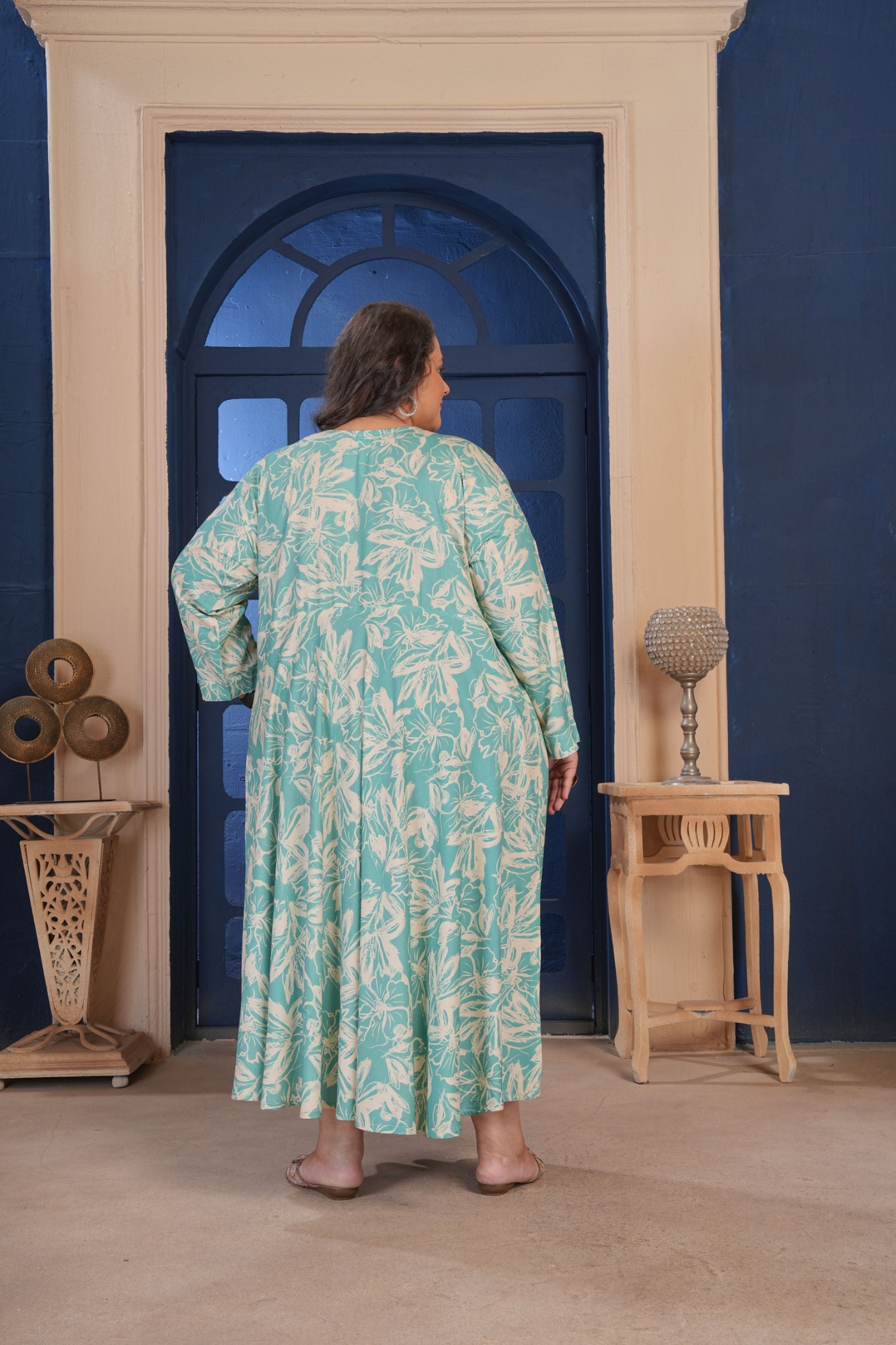 Green Floral Printed Rayon Plus Size Kurti — alternate view