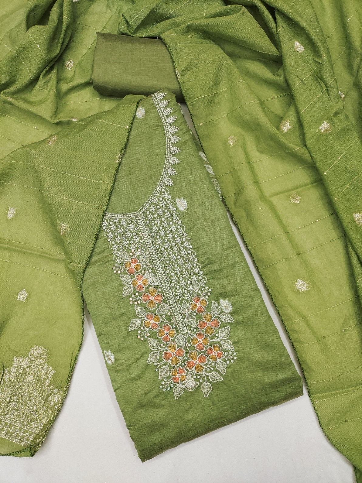 Green Floral Woven Dani Cotton Salwar Suit