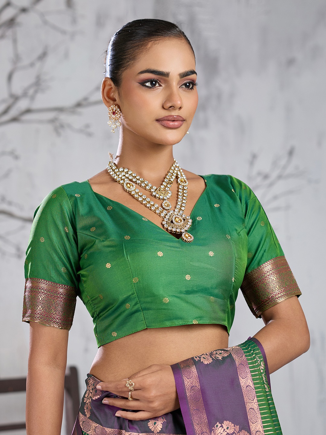 Green Floral Woven Work Silk Saree
