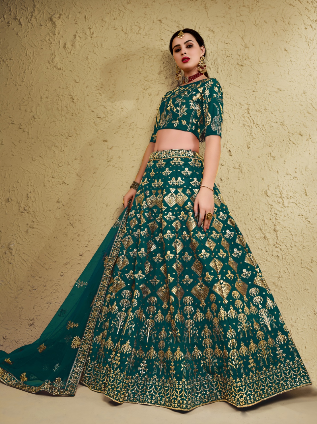 Green Floral Zari Art Silk Bridal Lehenga Choli