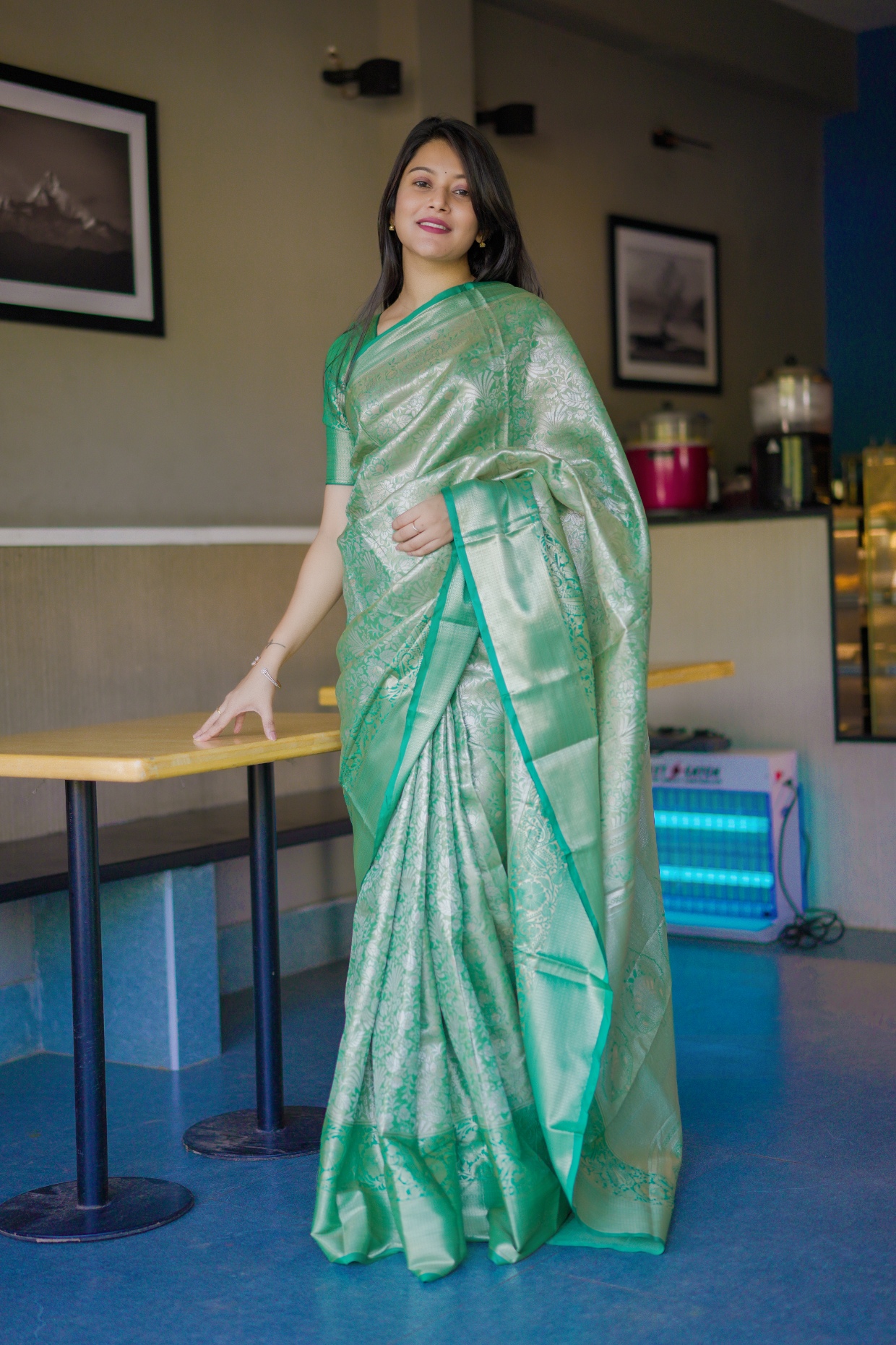 Green Floral Zari Kanchipuram Silk Saree