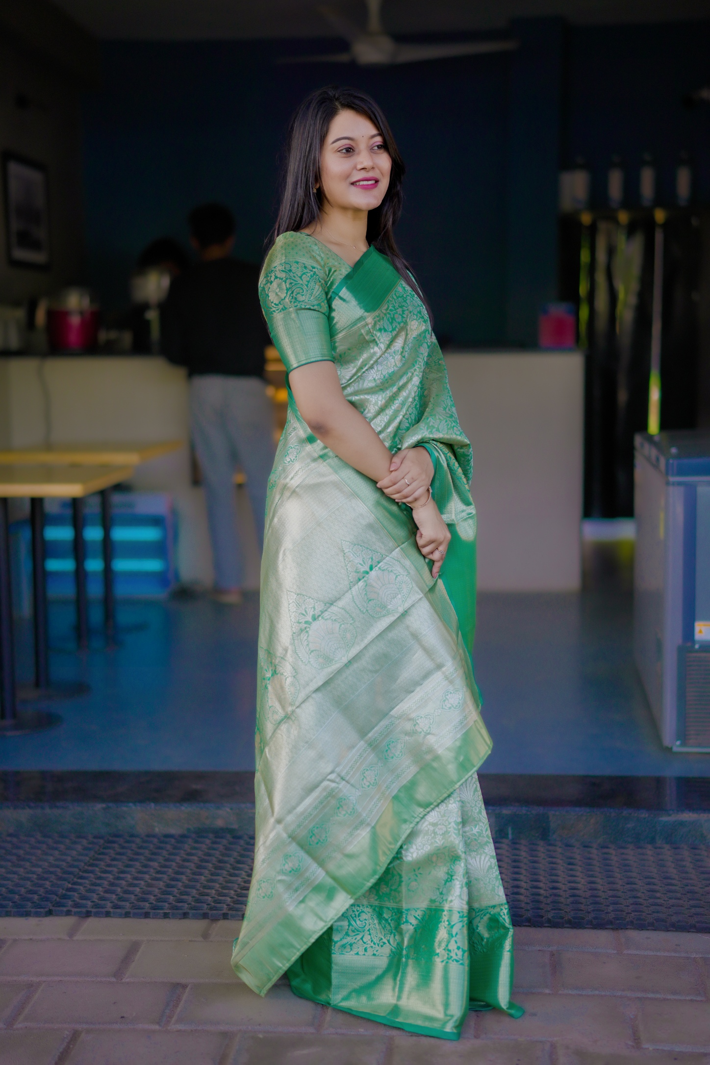 Green Floral Zari Kanchipuram Silk Saree — alternate view
