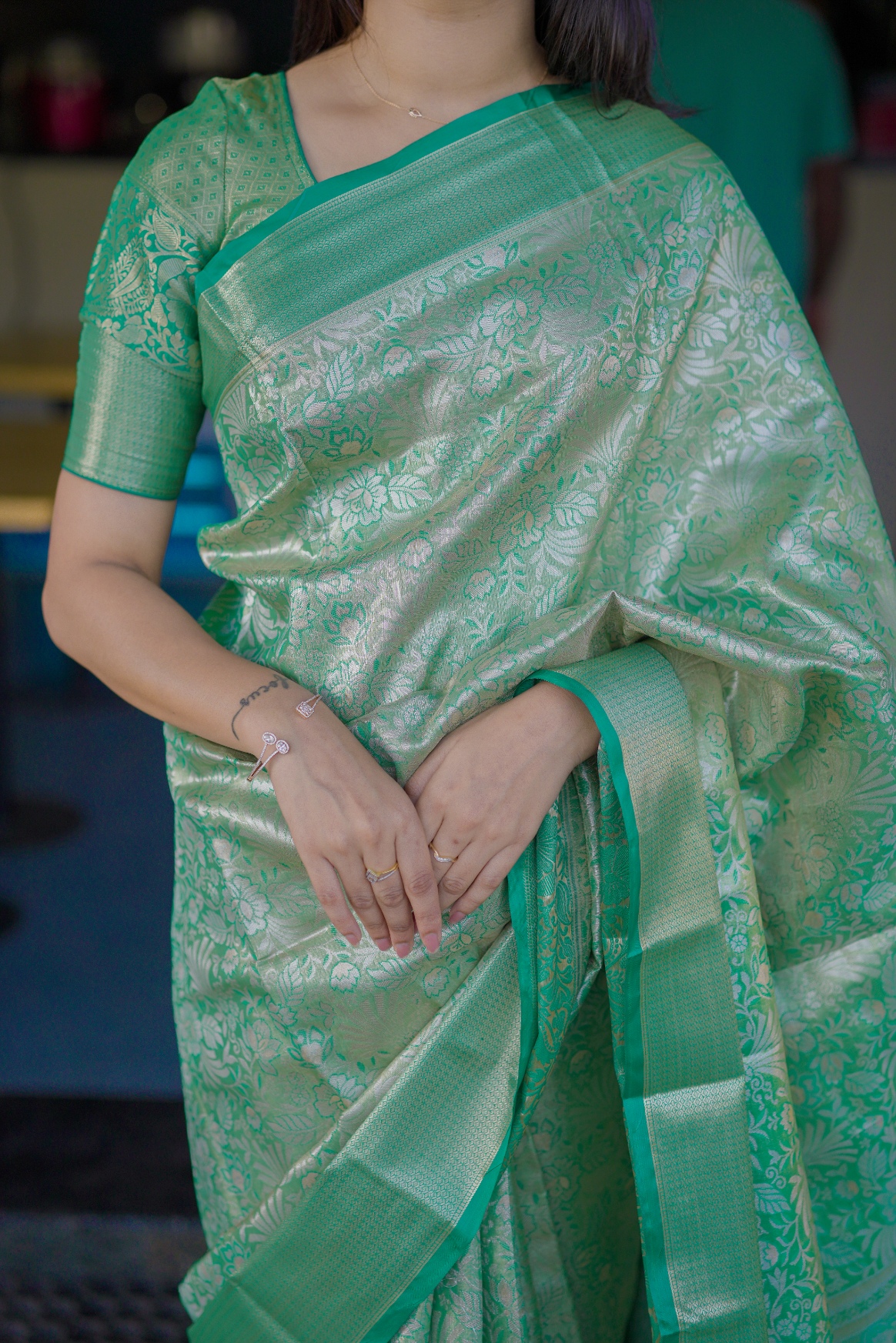 Green Floral Zari Kanchipuram Silk Saree