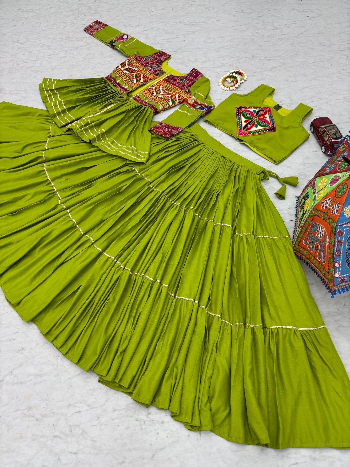 Green Gamthi Mirror Pure Cotton Chaniya Choli