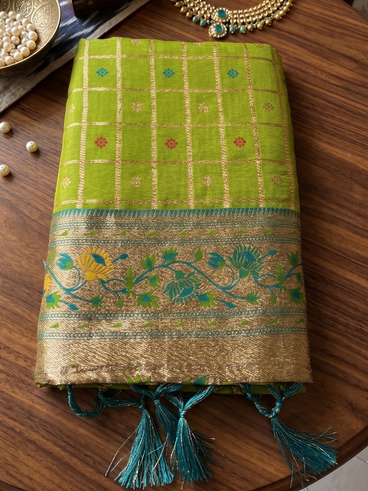 Green Geometric Banarasi Silk Saree