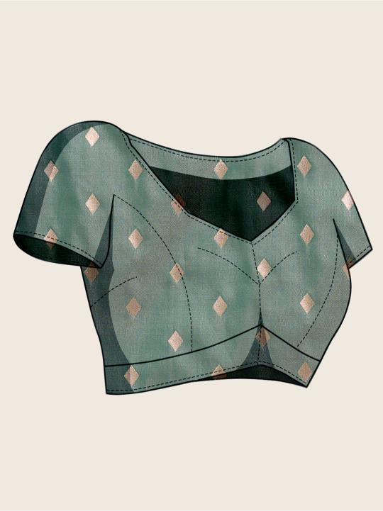 Green Geometric Border Soft Silk Saree