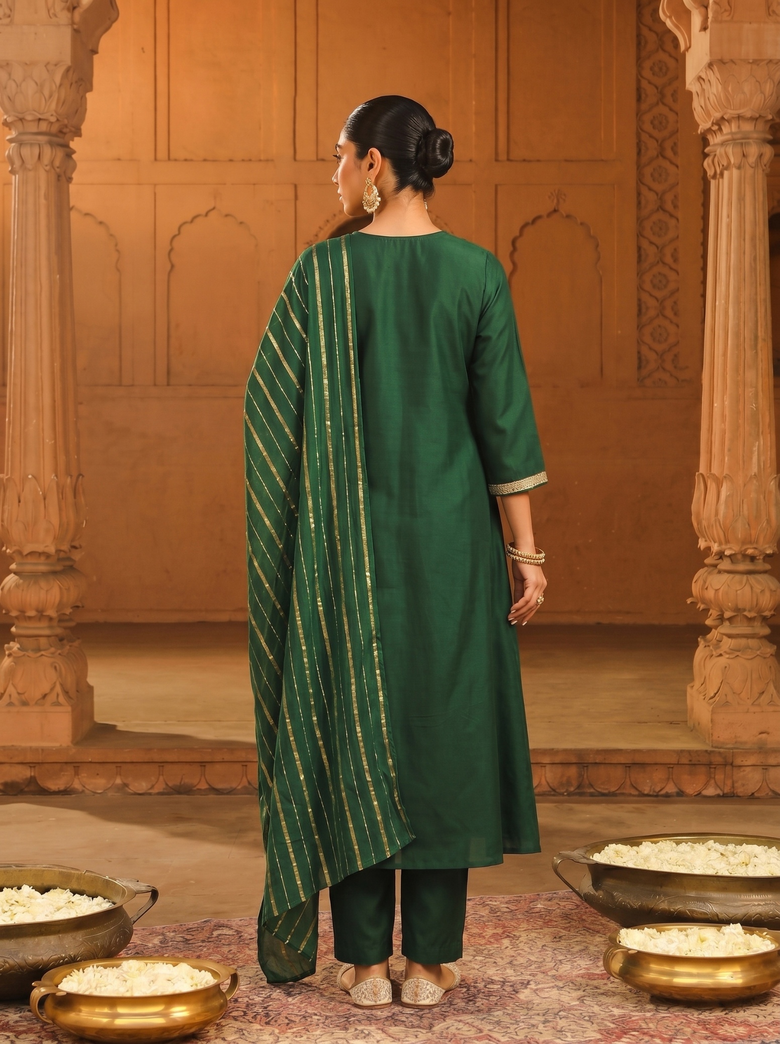 Green Geometric Designer Embroidery Viscose Silk Anarkali Suit — alternate view