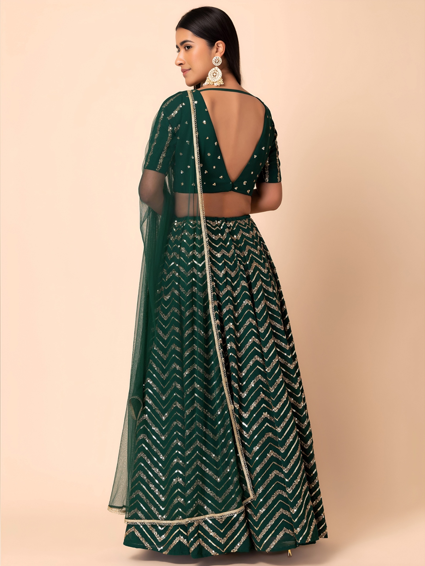 Green Geometric Sequins Zari Georgette Lehenga Choli — alternate view