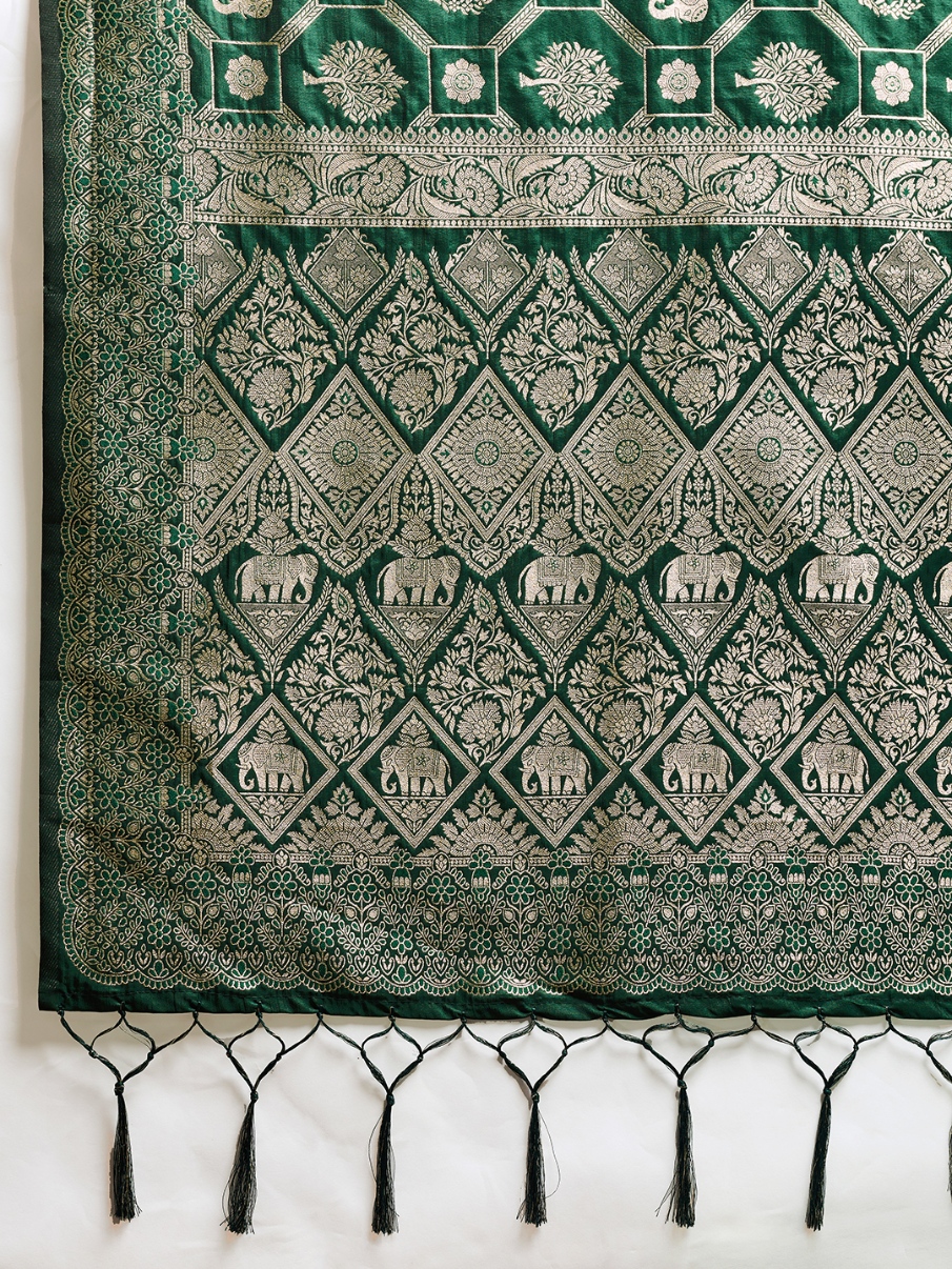 Green Geometric Zari Silk Blend Saree