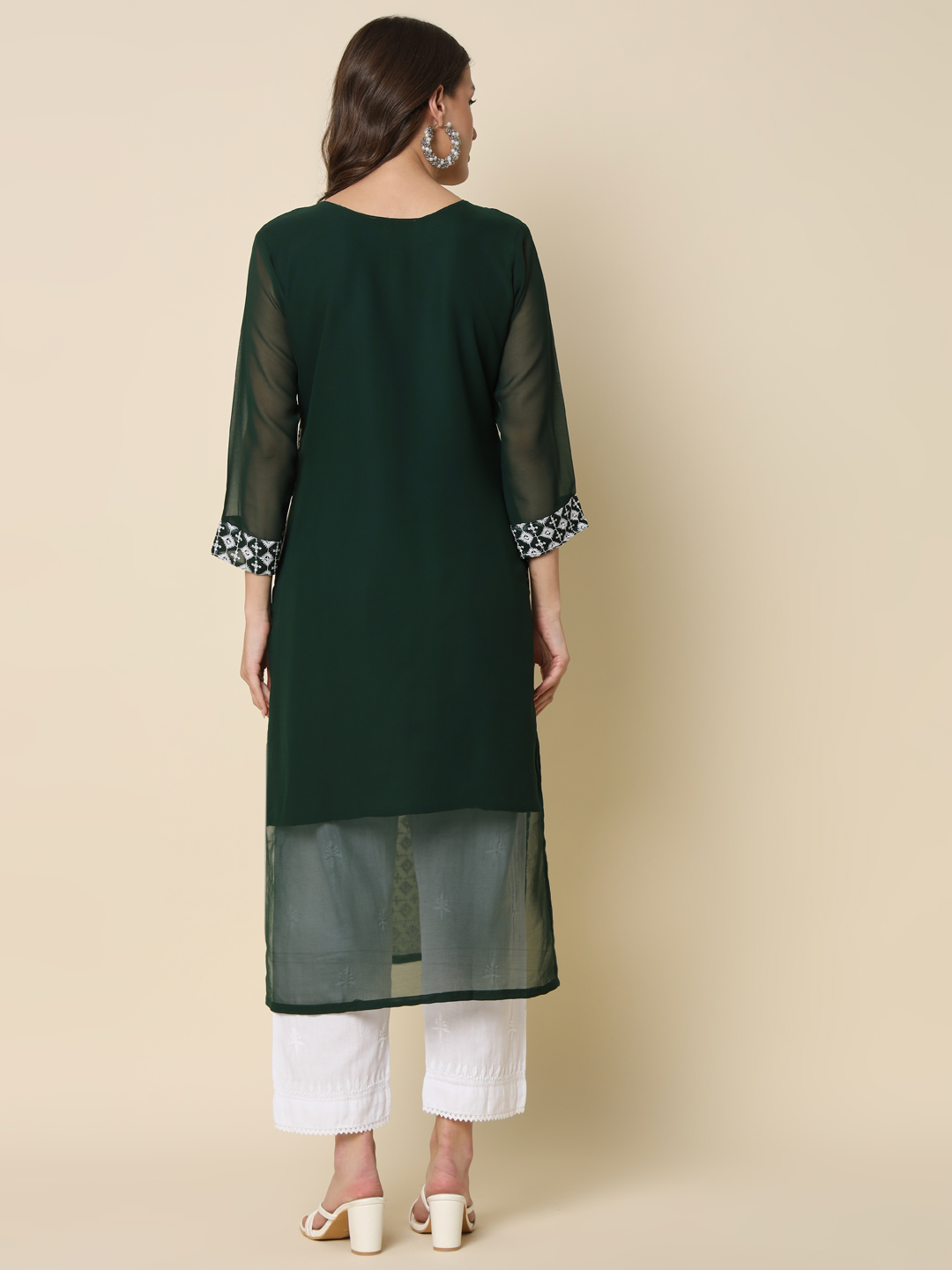 Green Georgette Chikankari Embroidered Kurti — alternate view