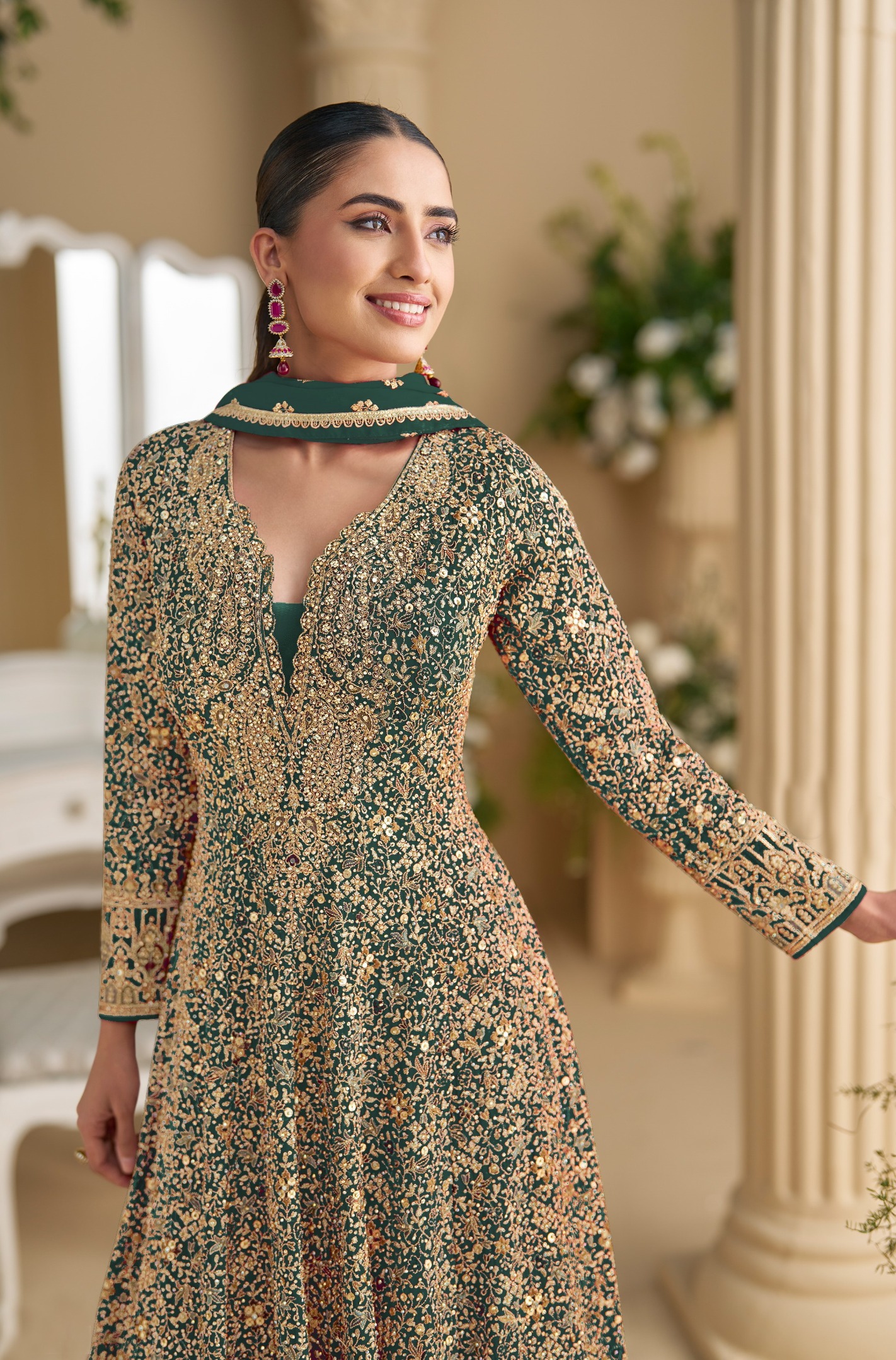 Green Georgette Designer Embroidered Party Wear Gown — alternate view