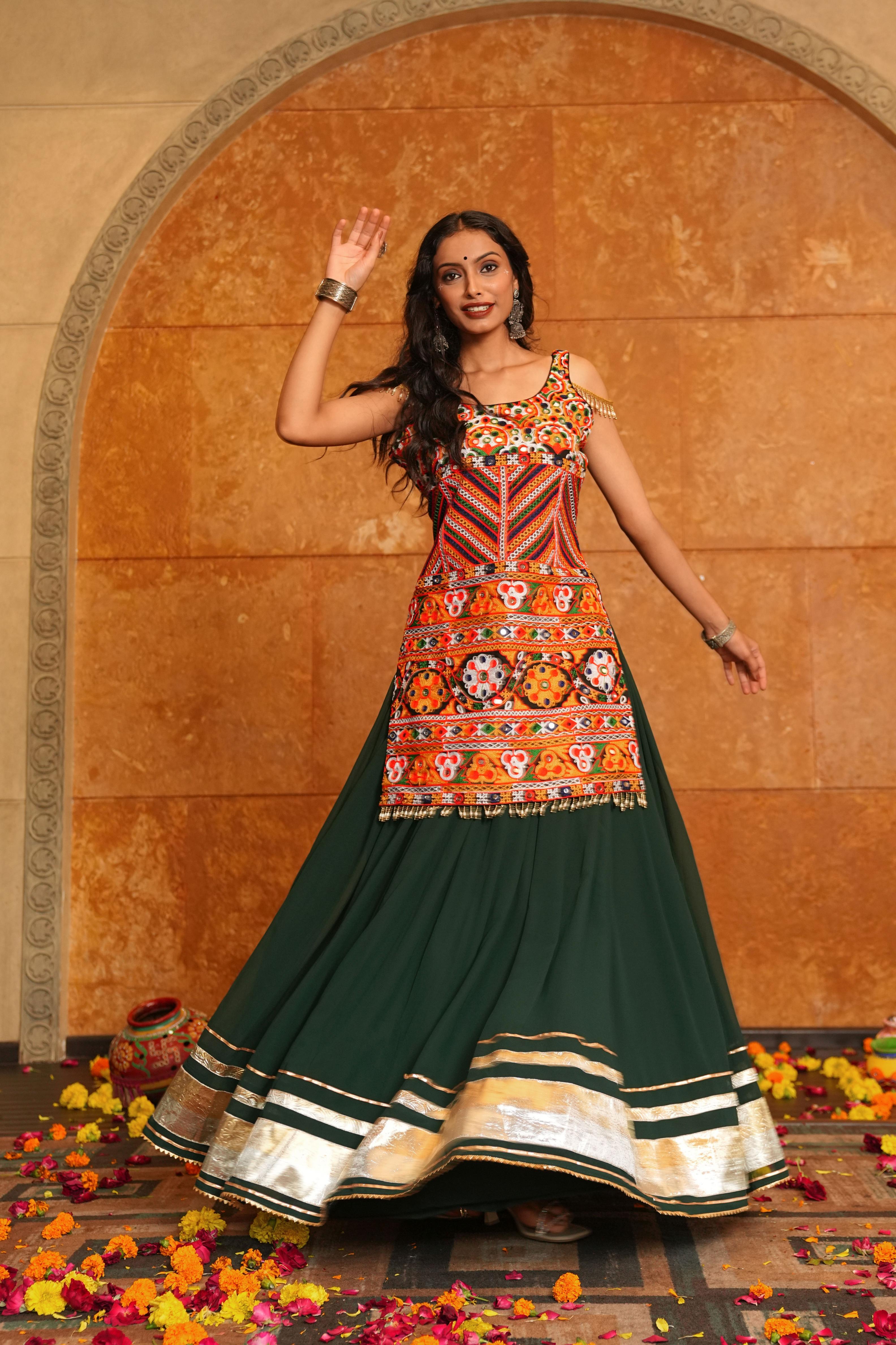 Green Georgette Embroidery Lehenga