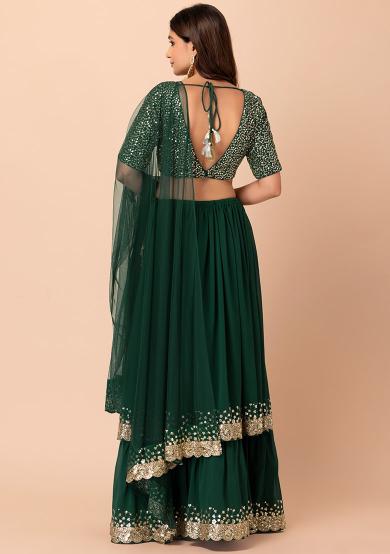 Green Georgette Layered Lehenga Choli — alternate view